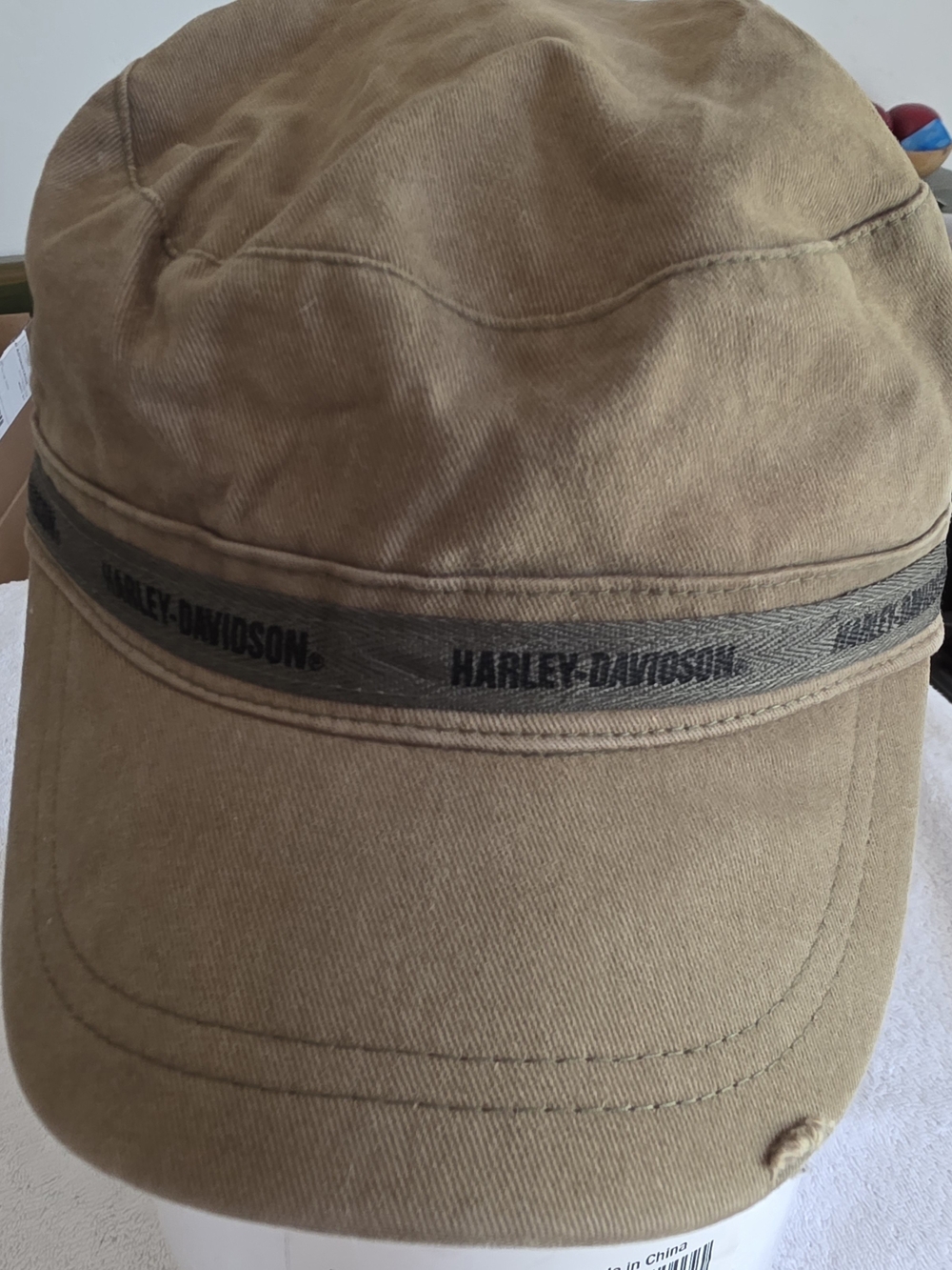 Vintage Harley Davidson Distressed Brown Military Cadet Cap Hat OSFM Biker